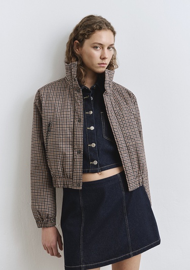  Mavi Kahverengi Kareli Şişme Mont 1110269-90373