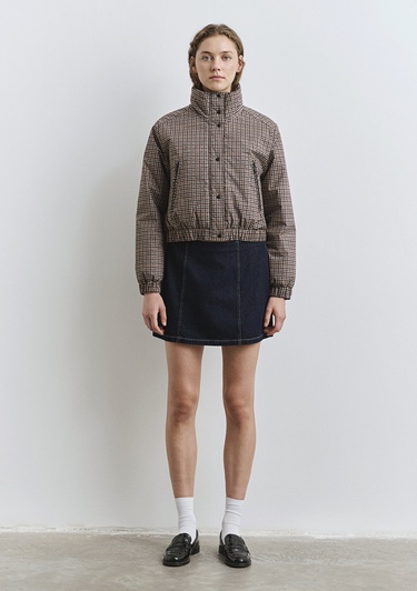  Mavi Kahverengi Kareli Şişme Mont 1110269-90373