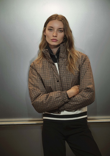  Mavi Kahverengi Kareli Şişme Mont 1110269-90373