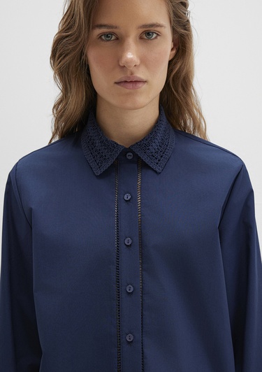  Mavi Nakışlı Şerit Detaylı Lacivert Gömlek Regular Fit / Normal Kesim 1211174-82318