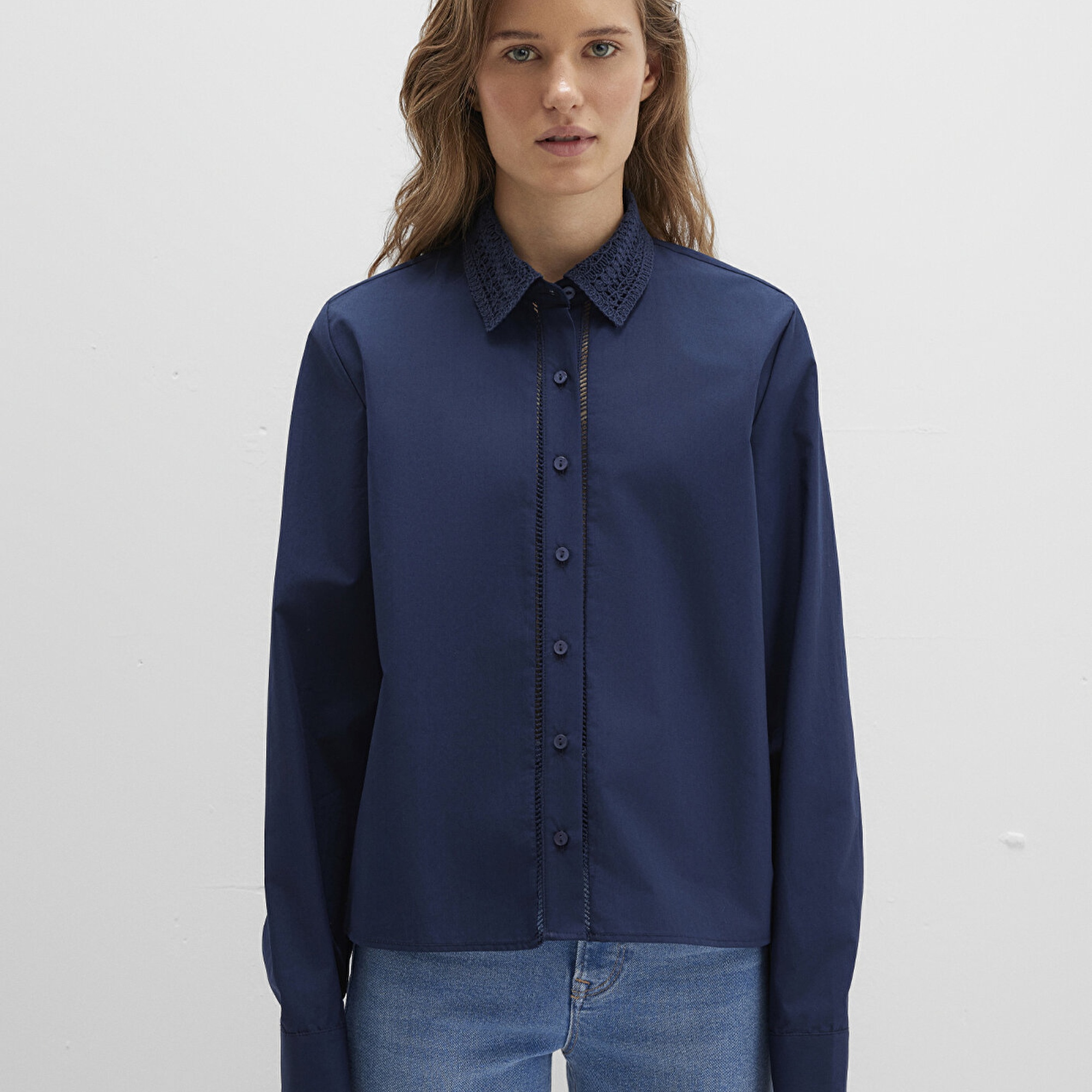 Mavi Nakışlı Şerit Detaylı Lacivert Gömlek Regular Fit / Normal Kesim 1211174-82318