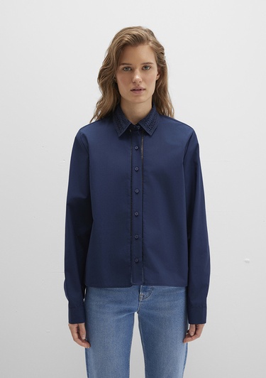  Mavi Nakışlı Şerit Detaylı Lacivert Gömlek Regular Fit / Normal Kesim 1211174-82318