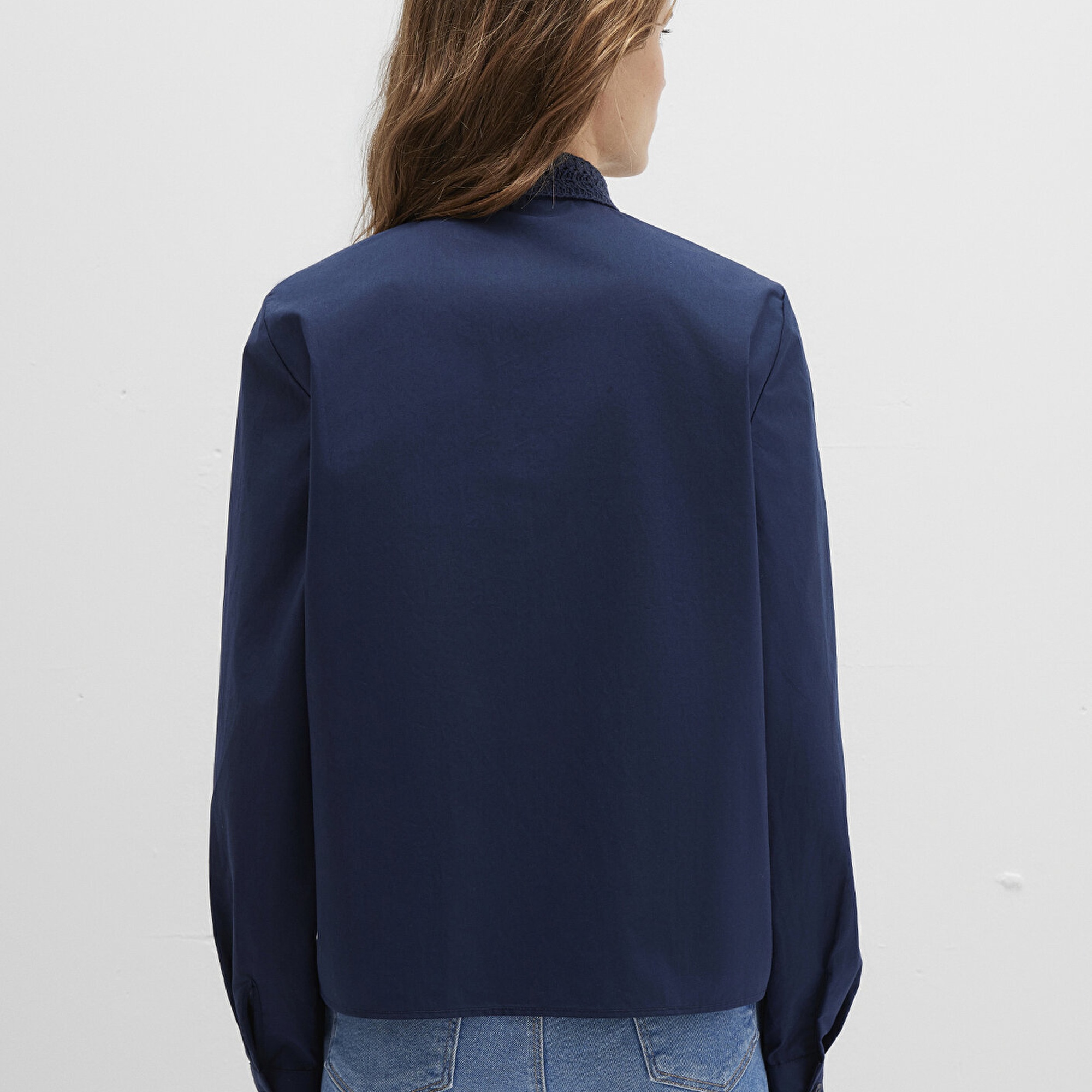 Mavi Nakışlı Şerit Detaylı Lacivert Gömlek Regular Fit / Normal Kesim 1211174-82318