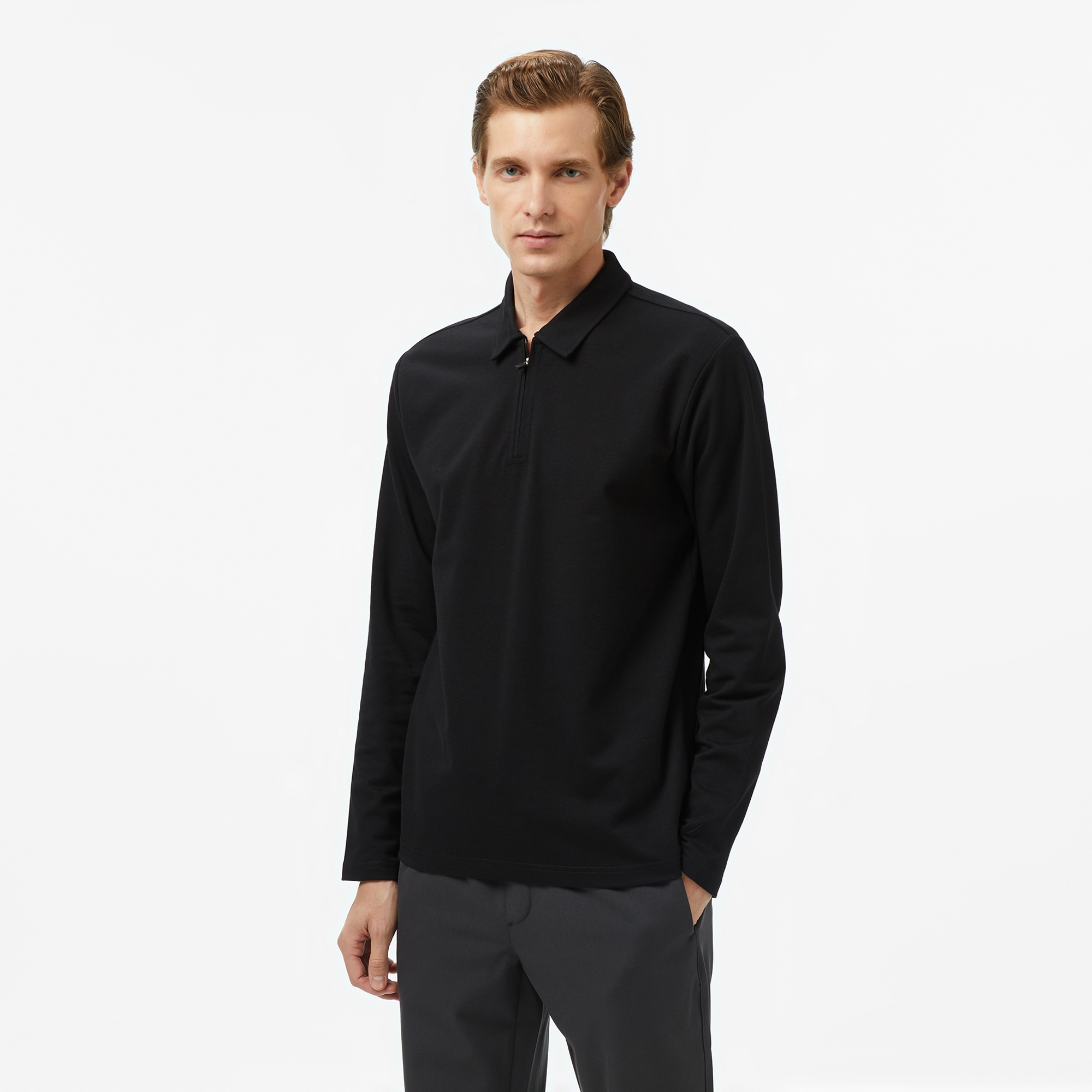 Nautica Erkek Siyah Classic Fit Uzun Kollu Polo Yaka T-Shirt