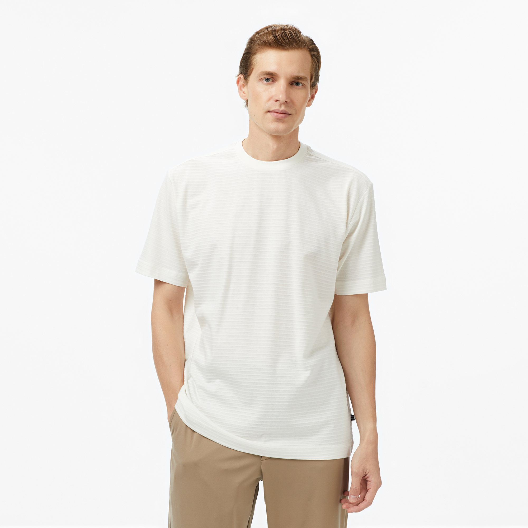  Nautica Erkek Krem Regular Fit Çizgili T-Shirt
