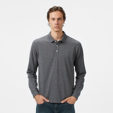  Nautica Erkek Gri Classic Fit Uzun Kollu Polo Yaka T-Shirt