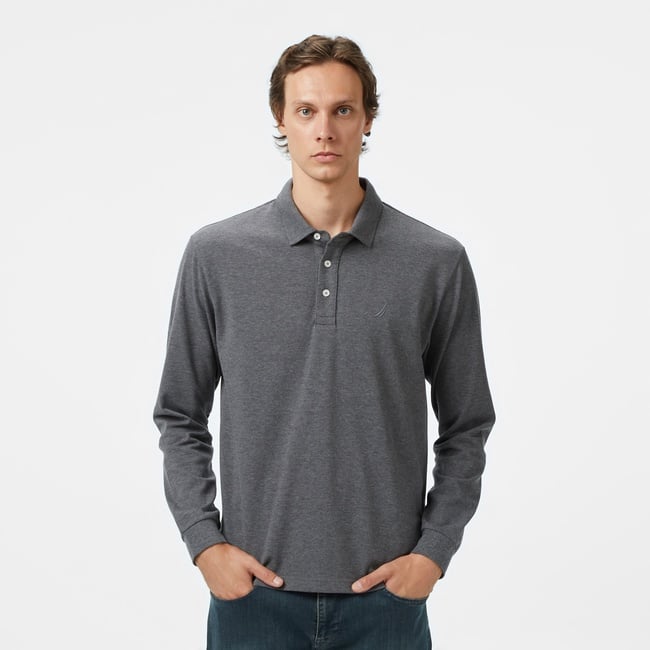  Nautica Erkek Gri Classic Fit Uzun Kollu Polo Yaka T-Shirt
