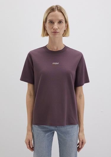  Mavi Logo Baskılı Bordo Tişört Loose Fit / Bol Rahat Kesim 1612829-70260