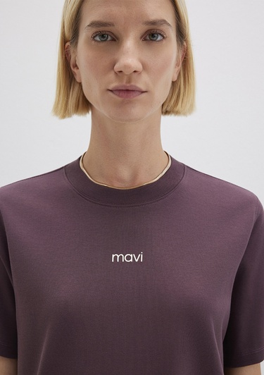  Mavi Logo Baskılı Bordo Tişört Loose Fit / Bol Rahat Kesim 1612829-70260