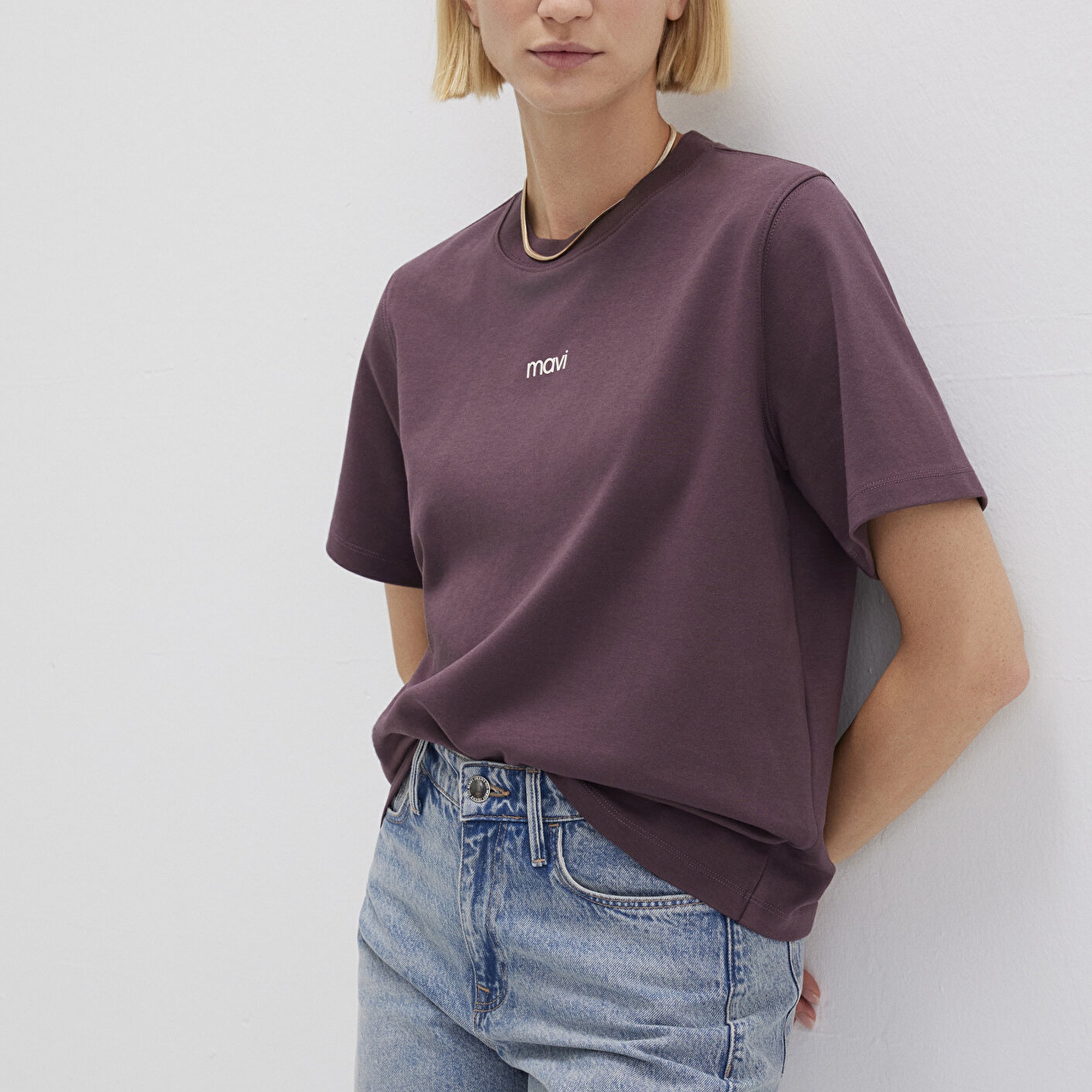 Mavi Logo Baskılı Bordo Tişört Loose Fit / Bol Rahat Kesim 1612829-70260