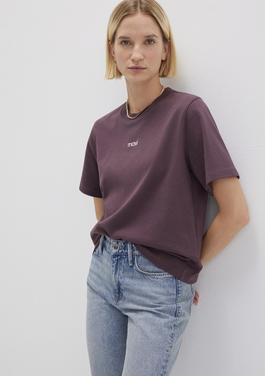  Mavi Logo Baskılı Bordo Tişört Loose Fit / Bol Rahat Kesim 1612829-70260