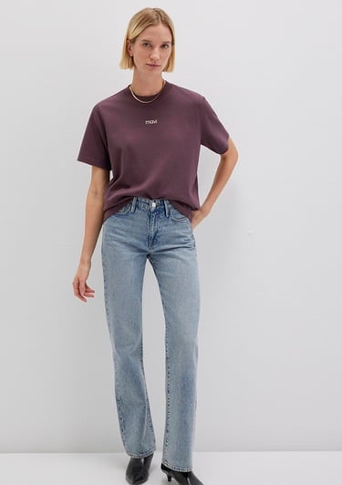  Mavi Logo Baskılı Bordo Tişört Loose Fit / Bol Rahat Kesim 1612829-70260