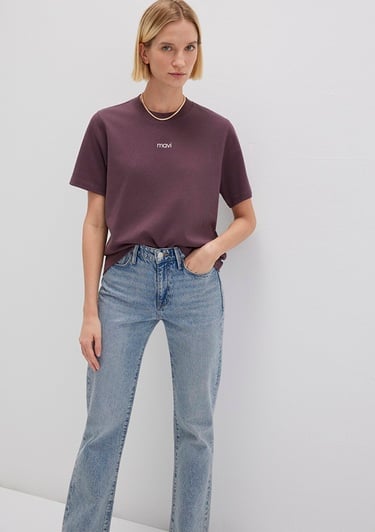  Mavi Logo Baskılı Bordo Tişört Loose Fit / Bol Rahat Kesim 1612829-70260