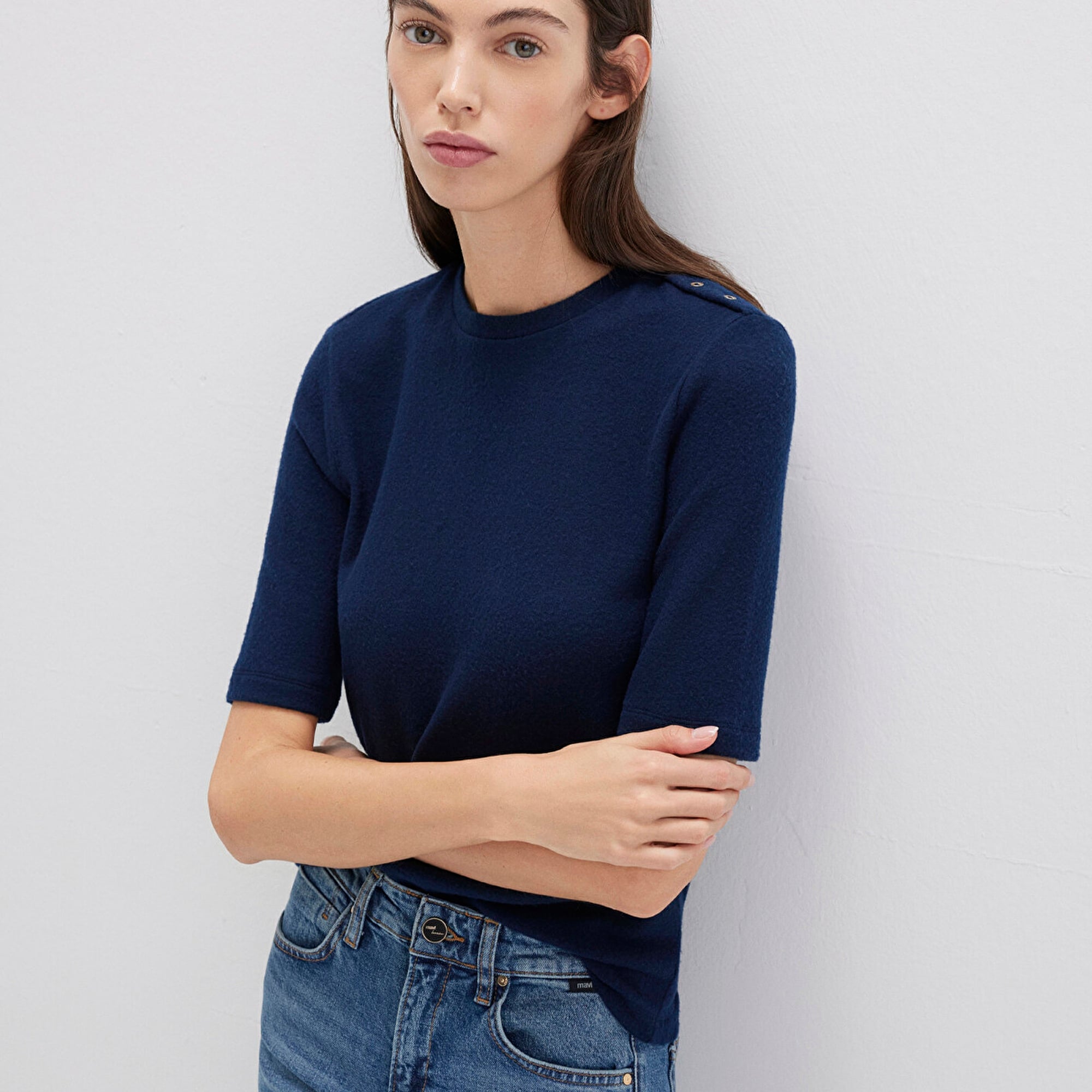 Mavi Lacivert Tişört Fitted / Vücuda Oturan Kesim 1613332-82318