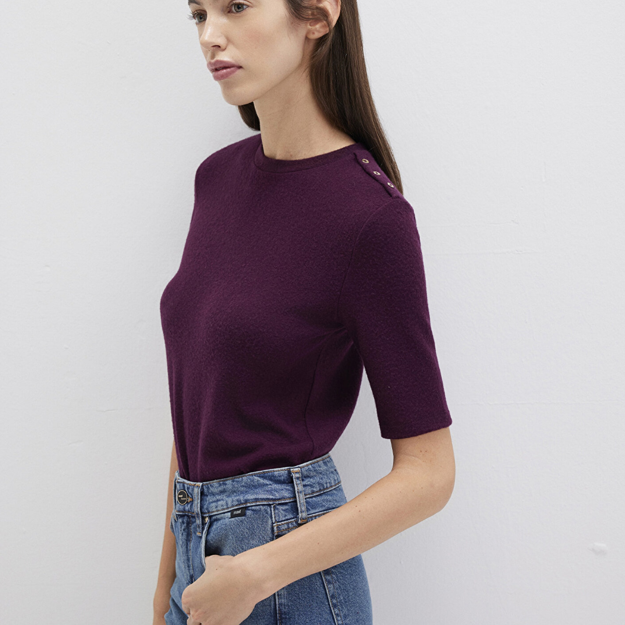 Mavi Bordo Tişört Fitted / Vücuda Oturan Kesim 1613332-70394