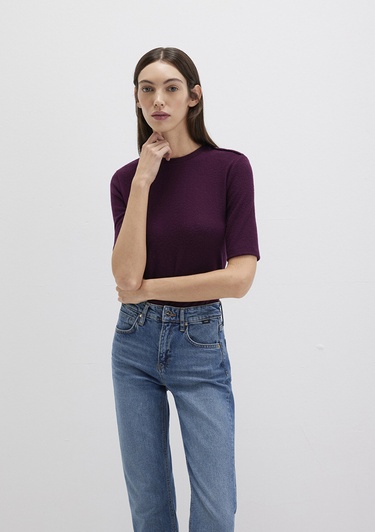  Mavi Bordo Tişört Fitted / Vücuda Oturan Kesim 1613332-70394