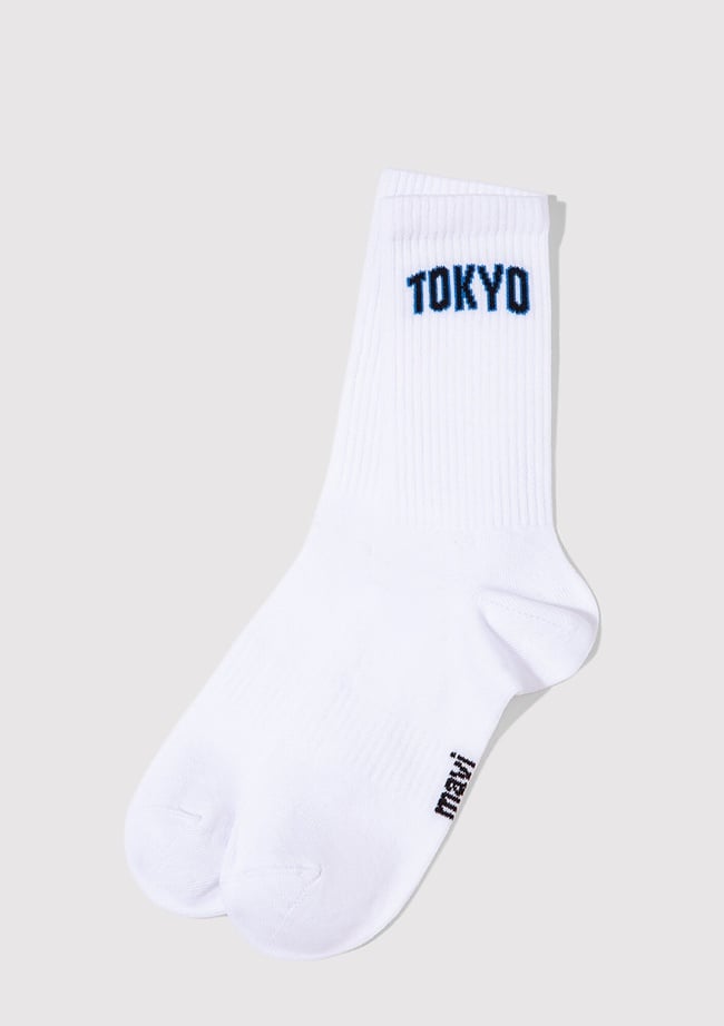  Mavi Tokyo Baskılı Beyaz Soket Çorap 0911967-620