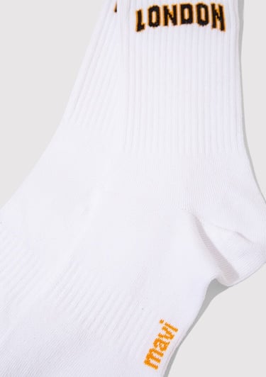  Mavi London Baskılı Beyaz Soket Çorap 0911968-620