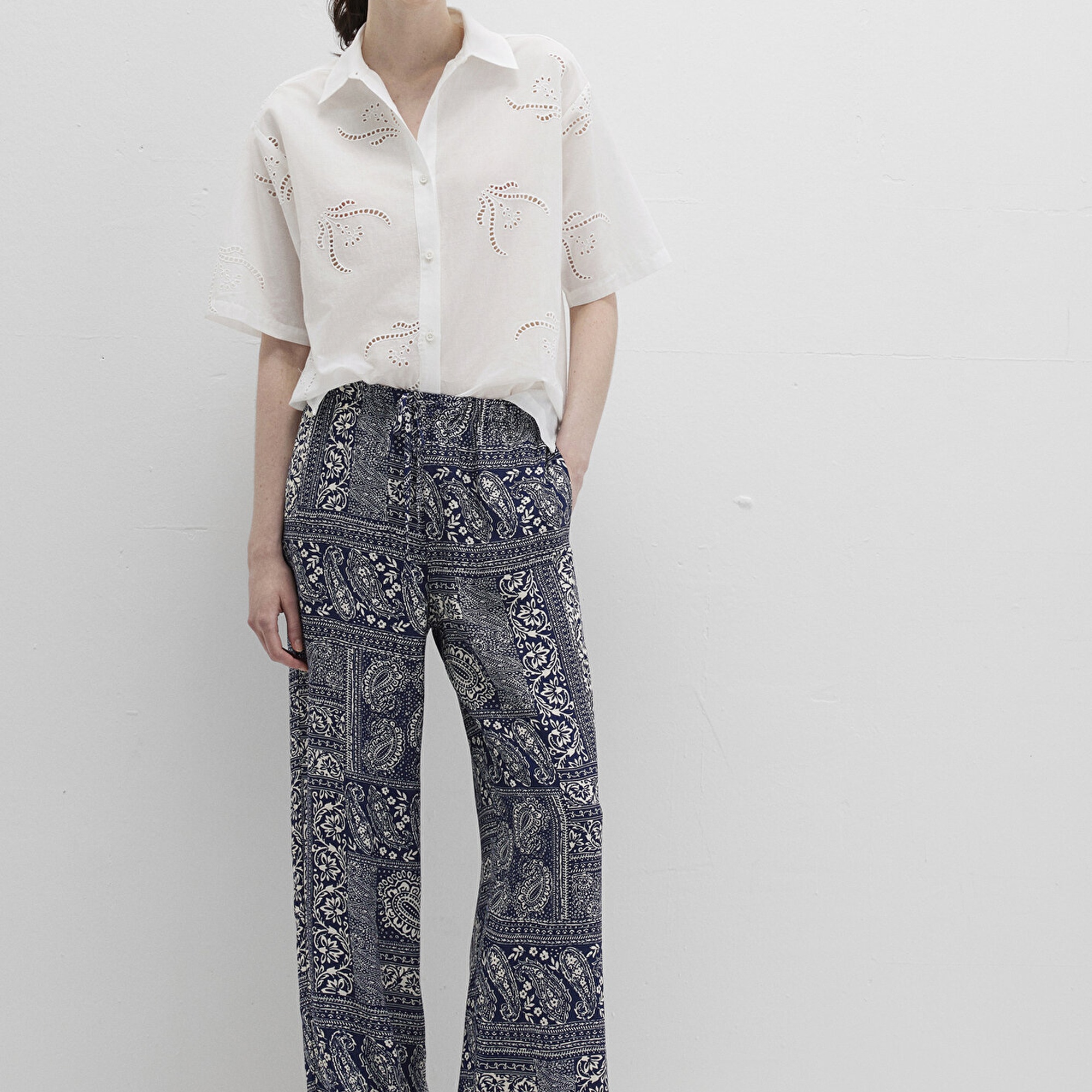 Mavi Etnik Baskılı Lacivert Pantolon 1011123-90738