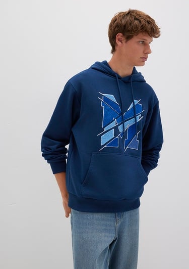  Mavi M Logo Baskılı Kapüşonlu Lacivert Sweatshirt 0S10106-89353