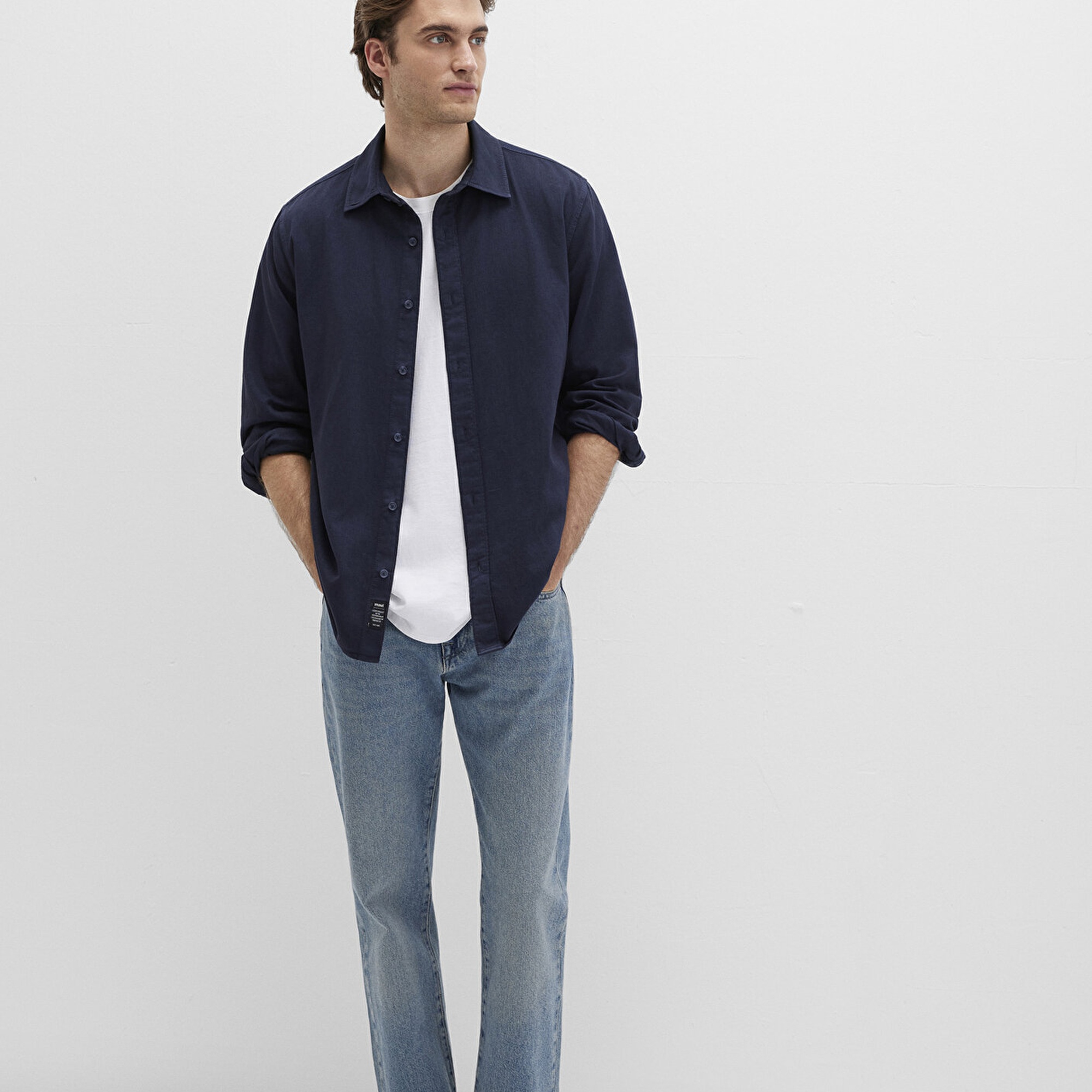 Mavi Keten Karışımlı Lacivert Gömlek Regular Fit / Normal Kesim 0211641-82183