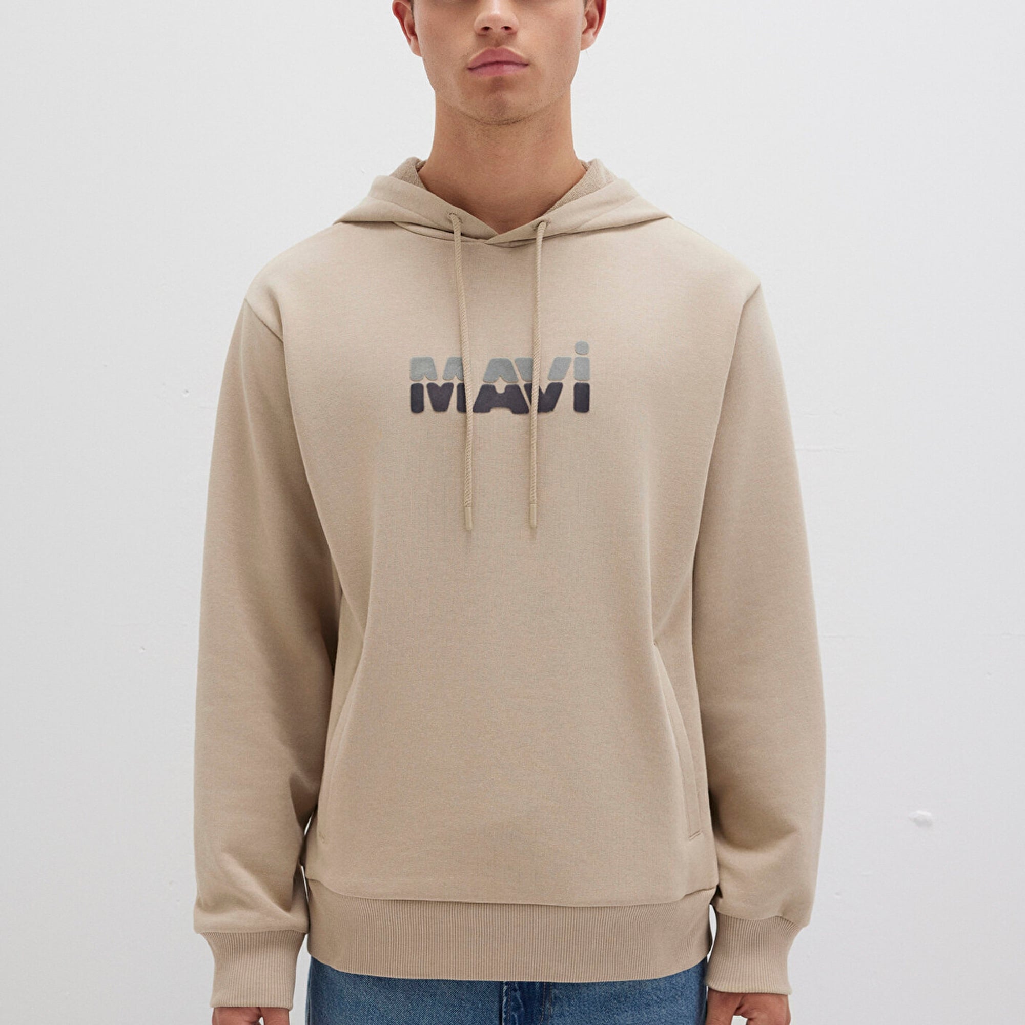 Mavi Mavi Logo Baskılı Bej Sweatshirt 0S10395-70004