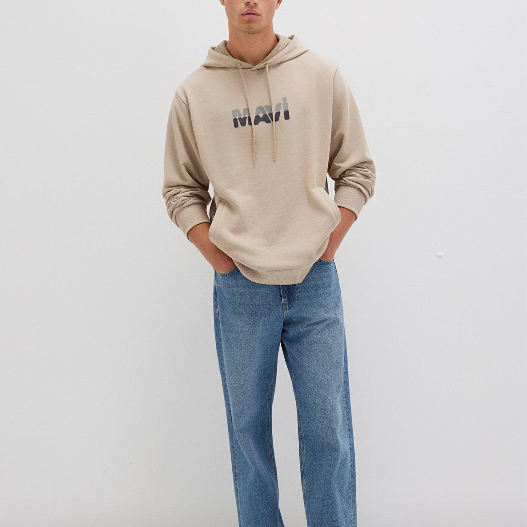 Mavi Mavi Logo Baskılı Bej Sweatshirt 0S10395-70004