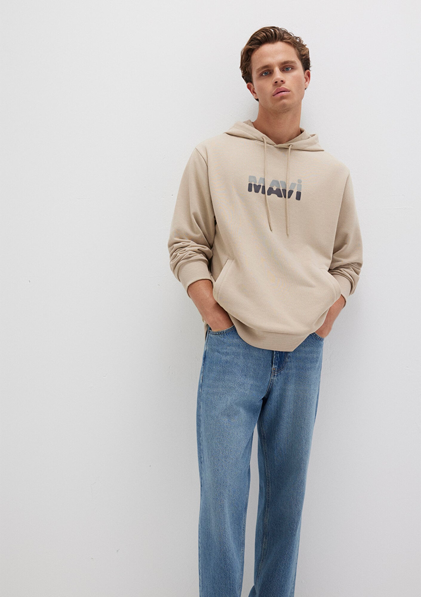  Mavi Mavi Logo Baskılı Bej Sweatshirt 0S10395-70004