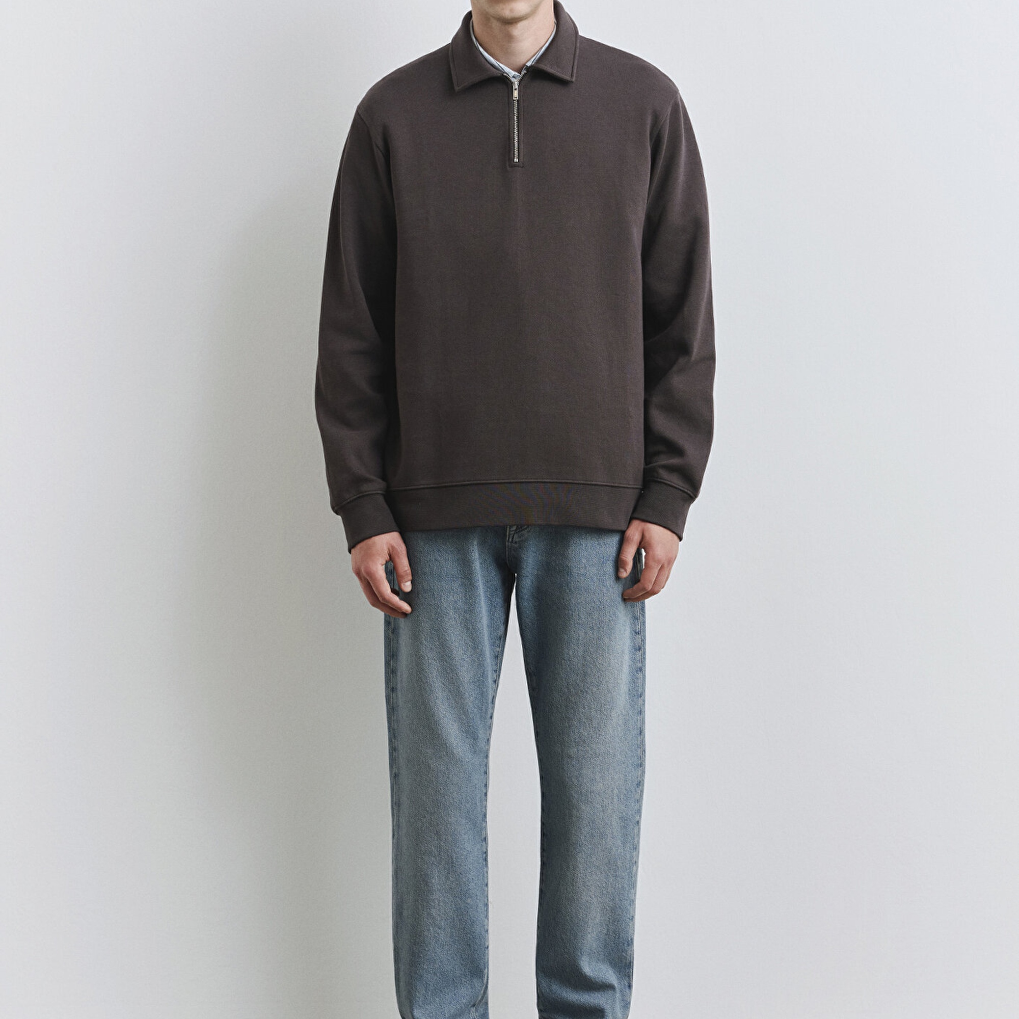 Mavi Polo Yaka Yarı Fermuarlı Kahverengi Sweatshirt 0S10414-70219