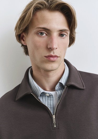  Mavi Polo Yaka Yarı Fermuarlı Kahverengi Sweatshirt 0S10414-70219