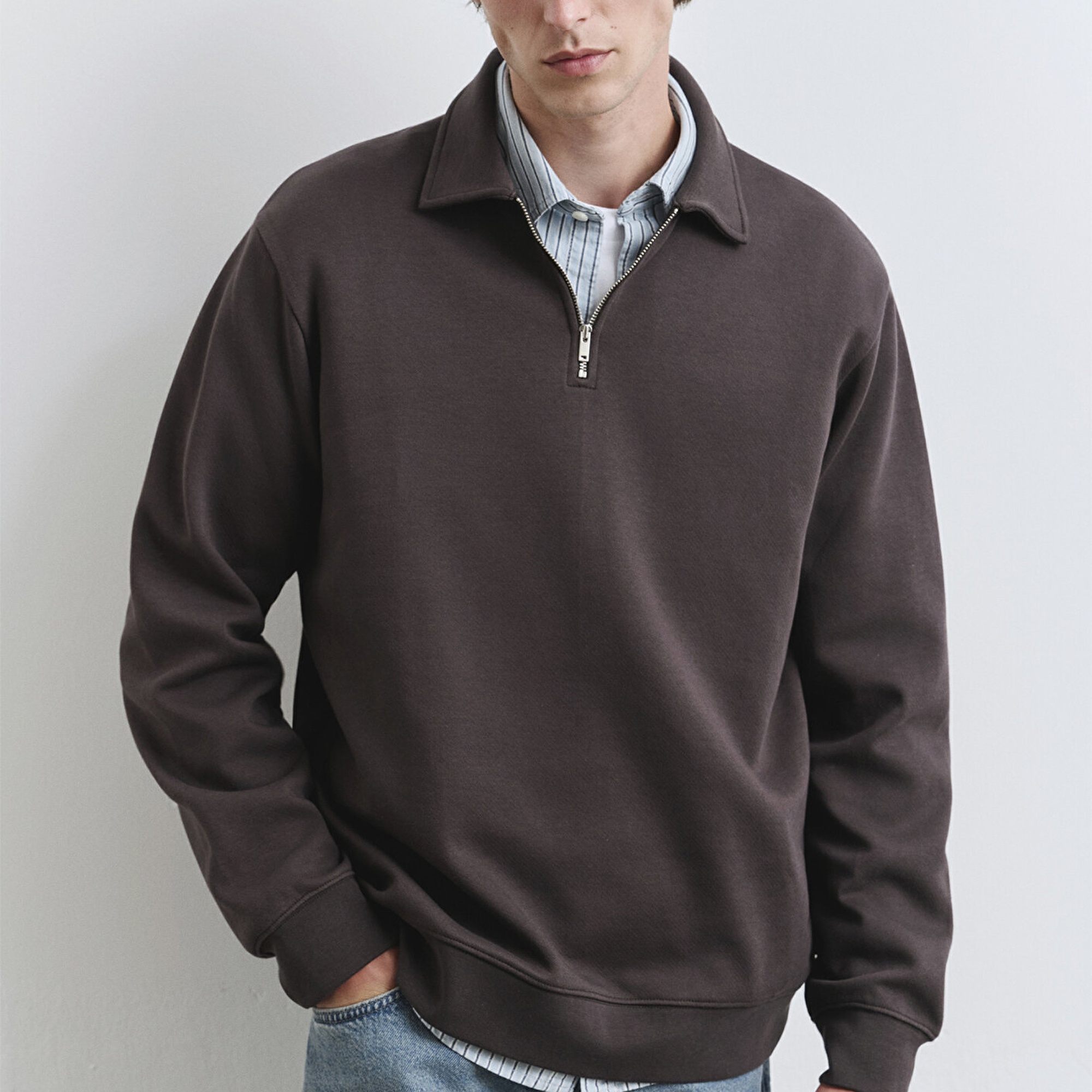 Mavi Polo Yaka Yarı Fermuarlı Kahverengi Sweatshirt 0S10414-70219