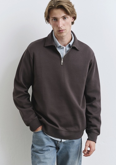  Mavi Polo Yaka Yarı Fermuarlı Kahverengi Sweatshirt 0S10414-70219