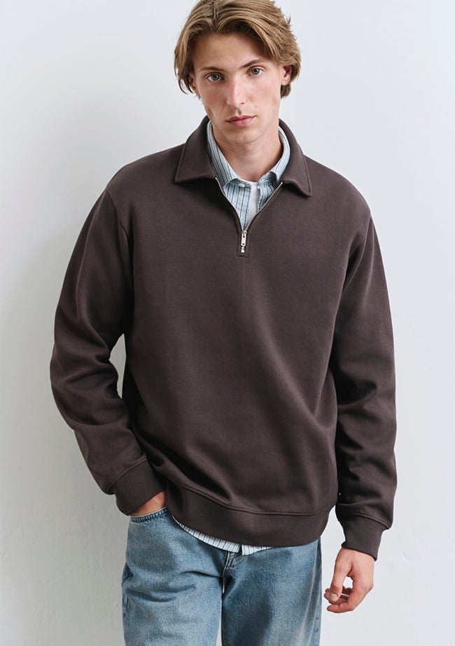  Mavi Polo Yaka Yarı Fermuarlı Kahverengi Sweatshirt 0S10414-70219