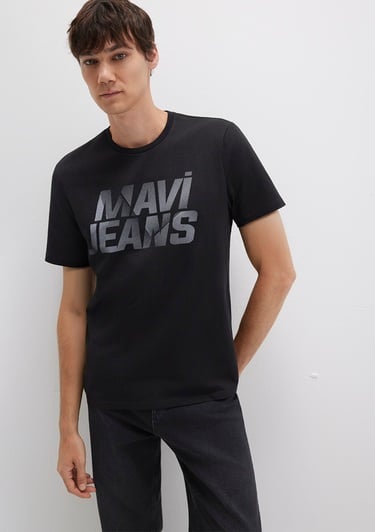  Mavi Mavi Logo Baskılı Siyah Tişört Regular Fit / Normal Kesim 0610260-900