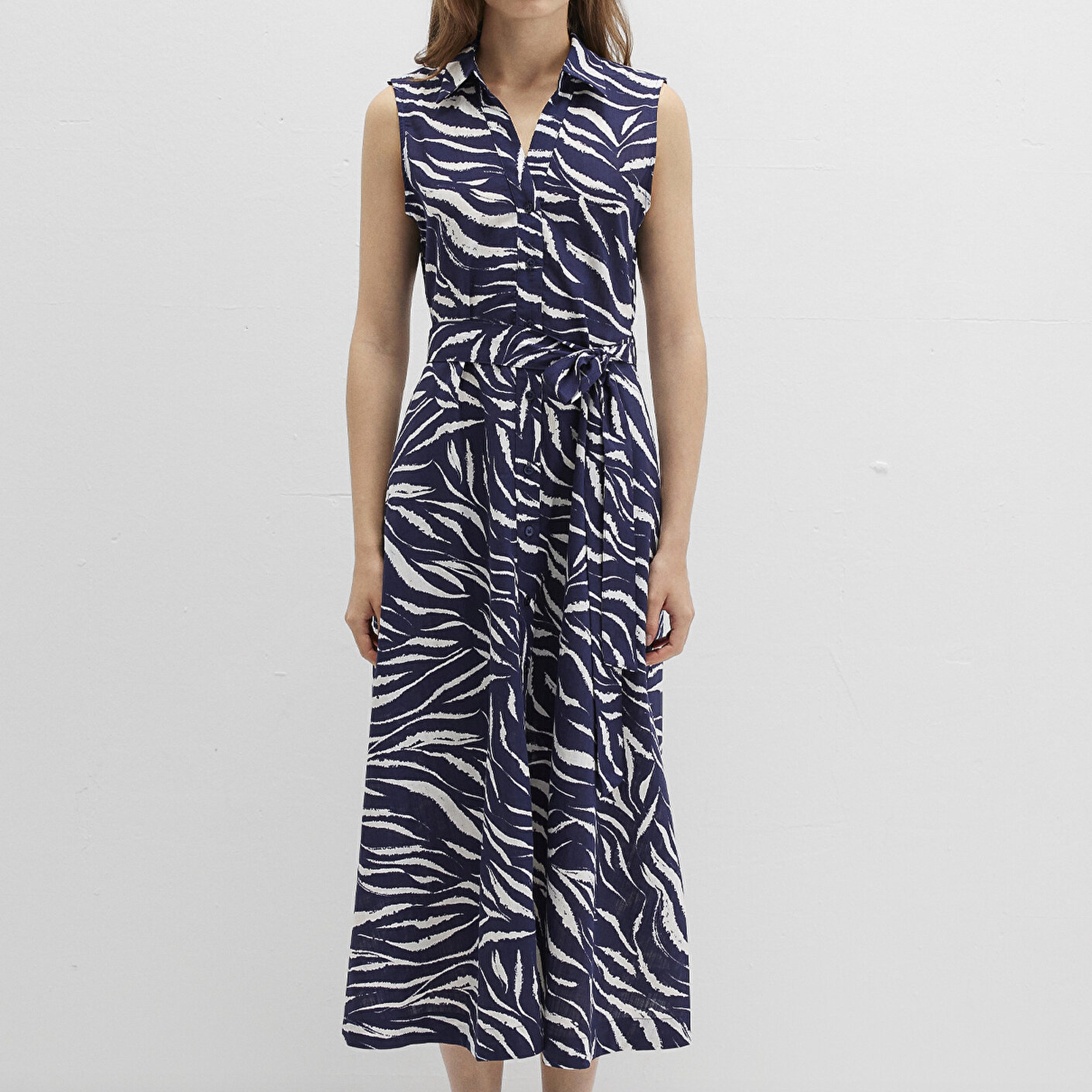 Mavi Baskılı Lacivert Uzun Elbise 1310766-91090