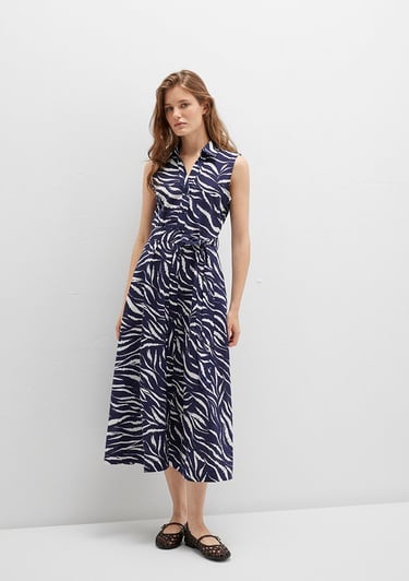  Mavi Baskılı Lacivert Uzun Elbise 1310766-91090