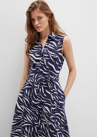  Mavi Baskılı Lacivert Uzun Elbise 1310766-91090
