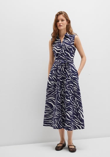  Mavi Baskılı Lacivert Uzun Elbise 1310766-91090