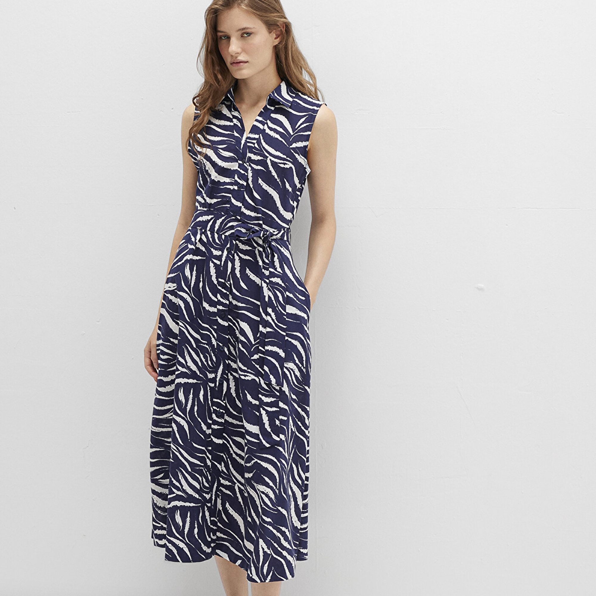 Mavi Baskılı Lacivert Uzun Elbise 1310766-91090