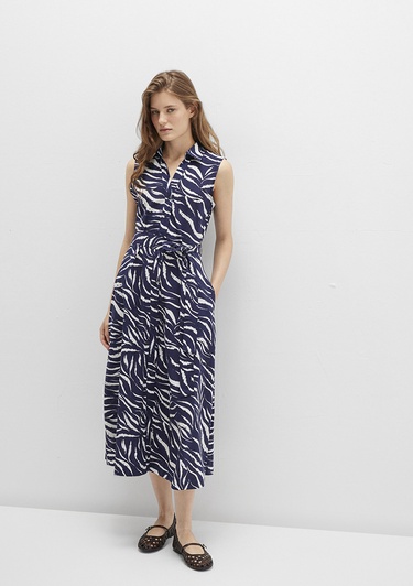  Mavi Baskılı Lacivert Uzun Elbise 1310766-91090