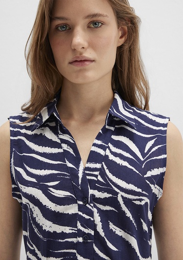  Mavi Baskılı Lacivert Uzun Elbise 1310766-91090