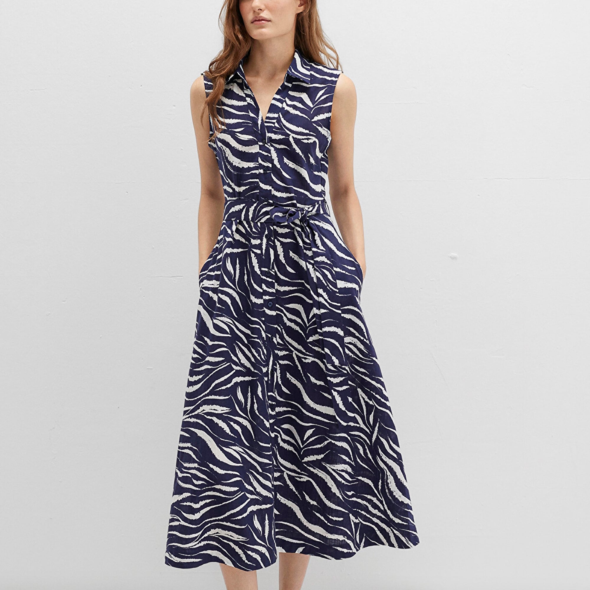 Mavi Baskılı Lacivert Uzun Elbise 1310766-91090