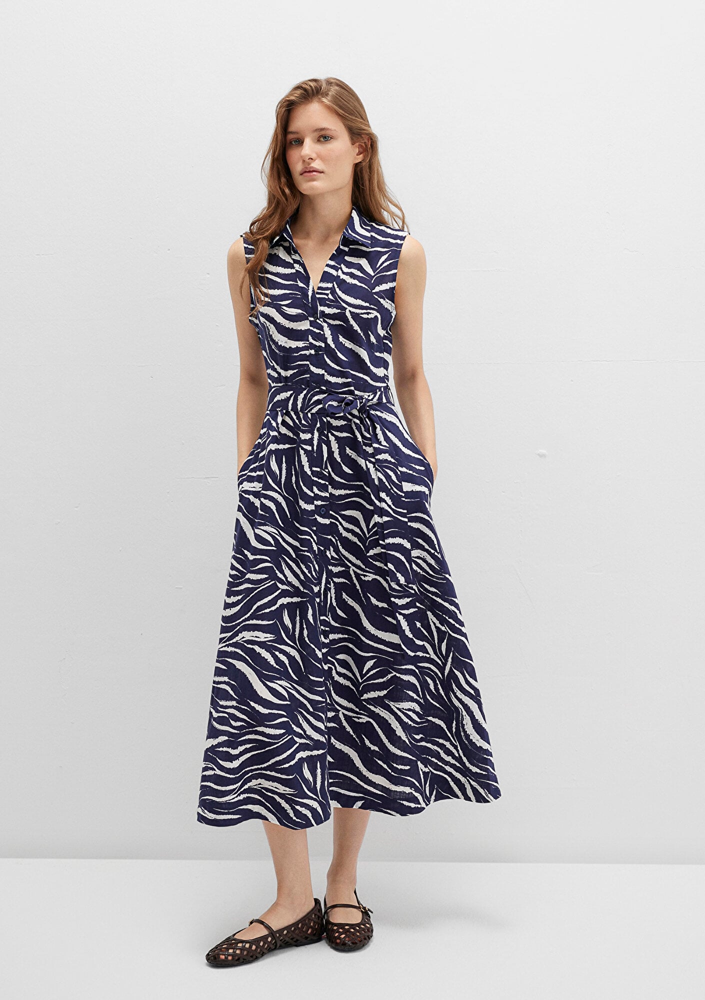  Mavi Baskılı Lacivert Uzun Elbise 1310766-91090