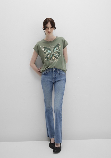  Mavi Kelebek Baskılı Yeşil Tişört Regular Fit / Normal Kesim 1613461-71841