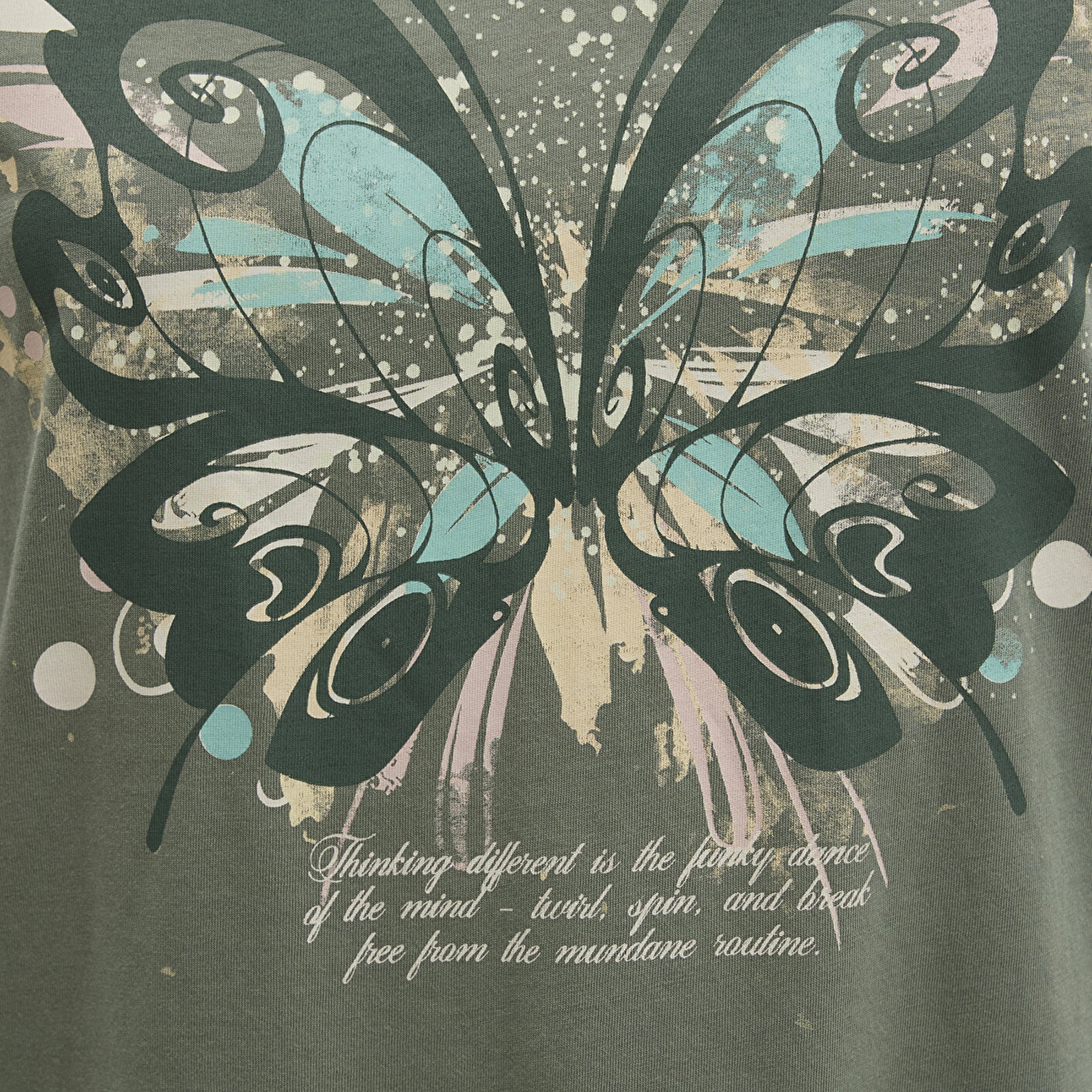 Mavi Kelebek Baskılı Yeşil Tişört Regular Fit / Normal Kesim 1613461-71841