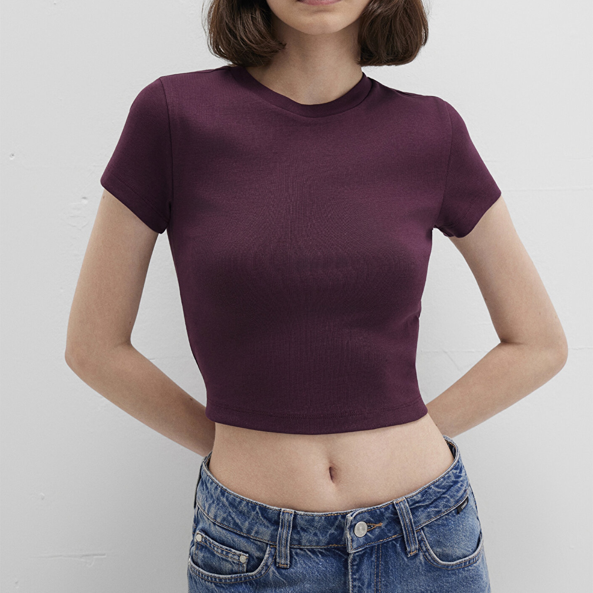 Mavi Bordo Basic Crop Tişört Crop / Kısa Kesim 1600814-70434