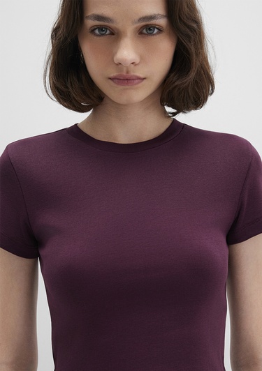  Mavi Bordo Basic Crop Tişört Crop / Kısa Kesim 1600814-70434