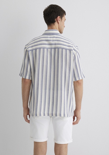  Mavi Çizgili Ekru Gömlek Loose Fit / Bol Rahat Kesim 0211540-70055