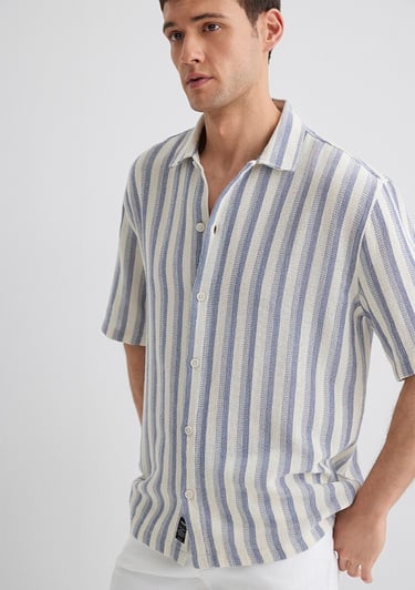  Mavi Çizgili Ekru Gömlek Loose Fit / Bol Rahat Kesim 0211540-70055