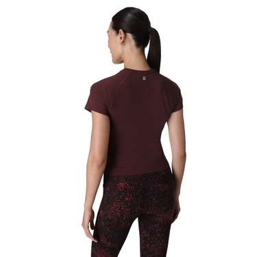  Sweaty Betty Athlete Crop Seamless Workout Kadın Bordo Fitness Tişört
